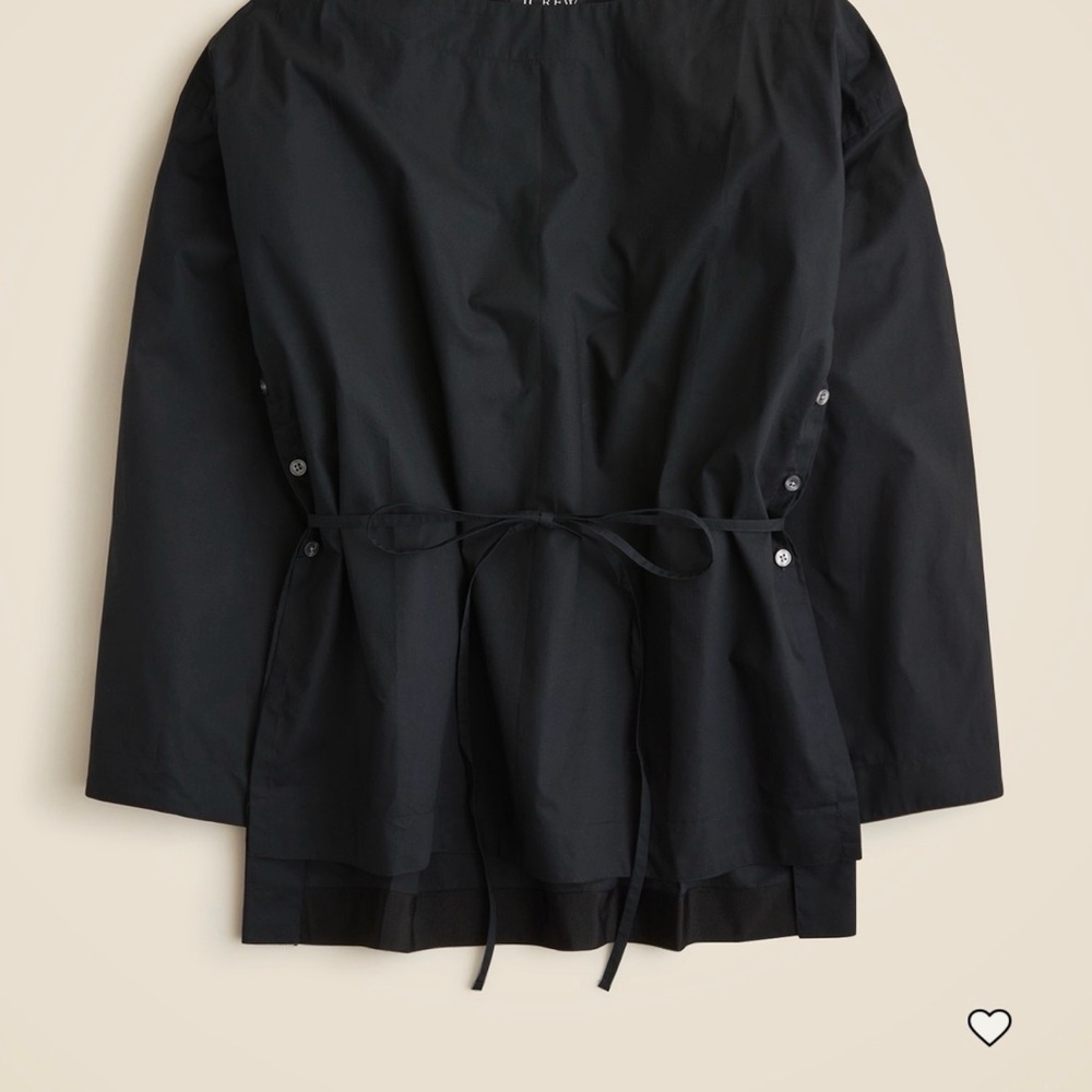 J. Crew Ceil Cotton Poplin Black Long Sleeve Top with removable Waist Tie